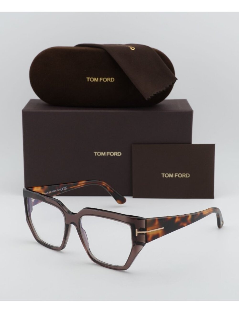 Tom Ford FT5951-B 048 Square Eyeglasses 54mm - Brown / Blue Light Block